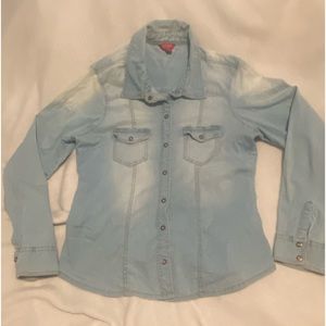 Ladies blue stretchy denim GUESS shirt